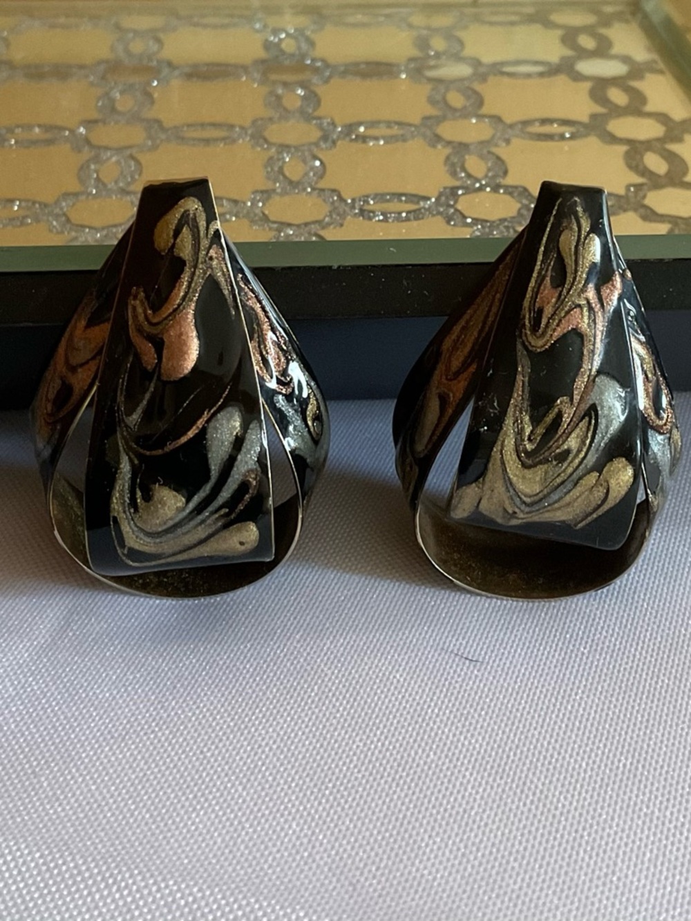 Retro 80’s Marbled Shades Black and Gold Earrings